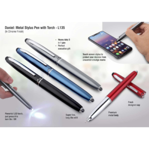Daniel Metal Stylus Pen with Torch (Chrome Finish)